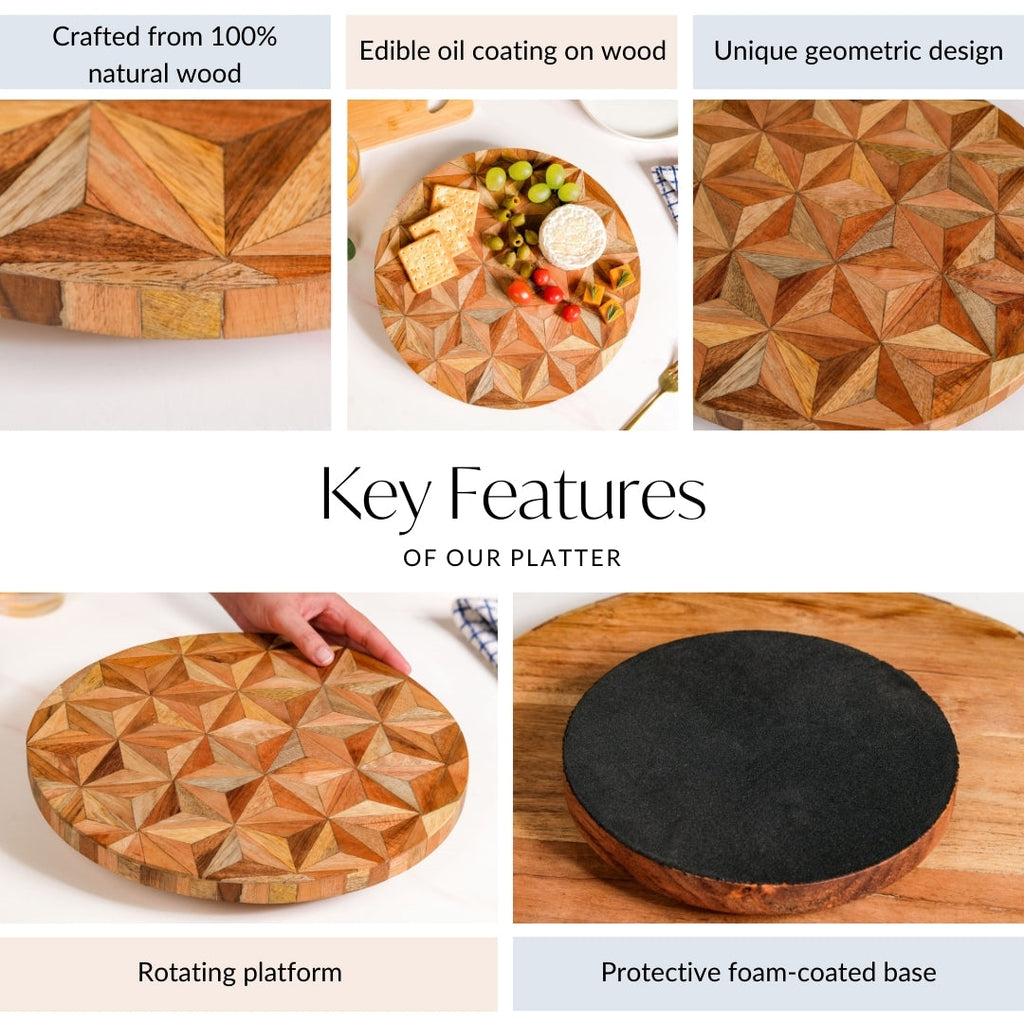 Kaleidoscopic Inlay Wooden Lazy Susan 31cm