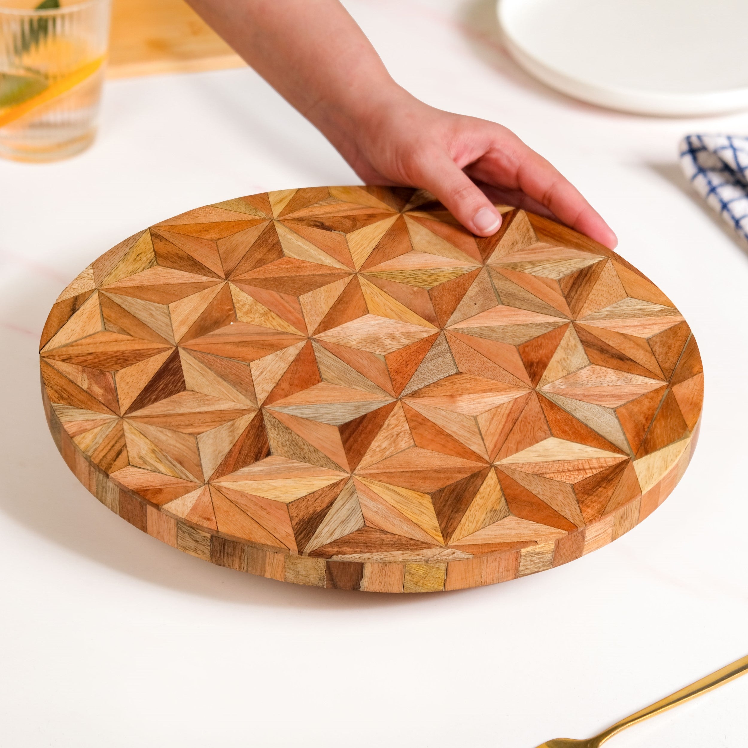 Kaleidoscopic Inlay Wooden Lazy Susan 31cm