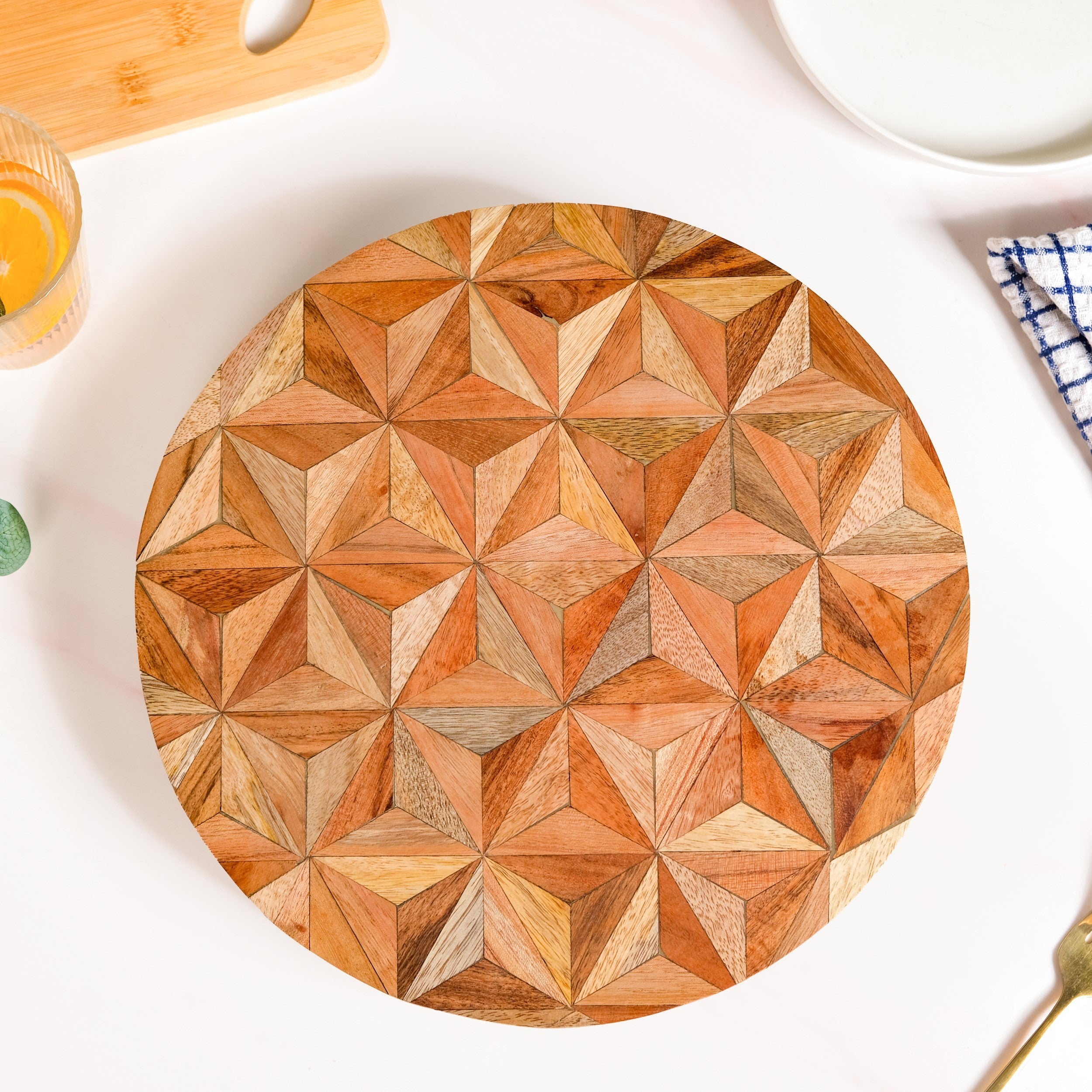 Kaleidoscopic Inlay Wooden Lazy Susan 31cm