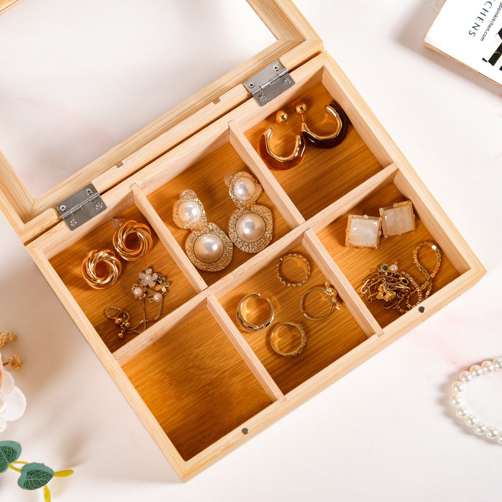 Multipurpose Wooden Storage Box With Compartments 21x16cm