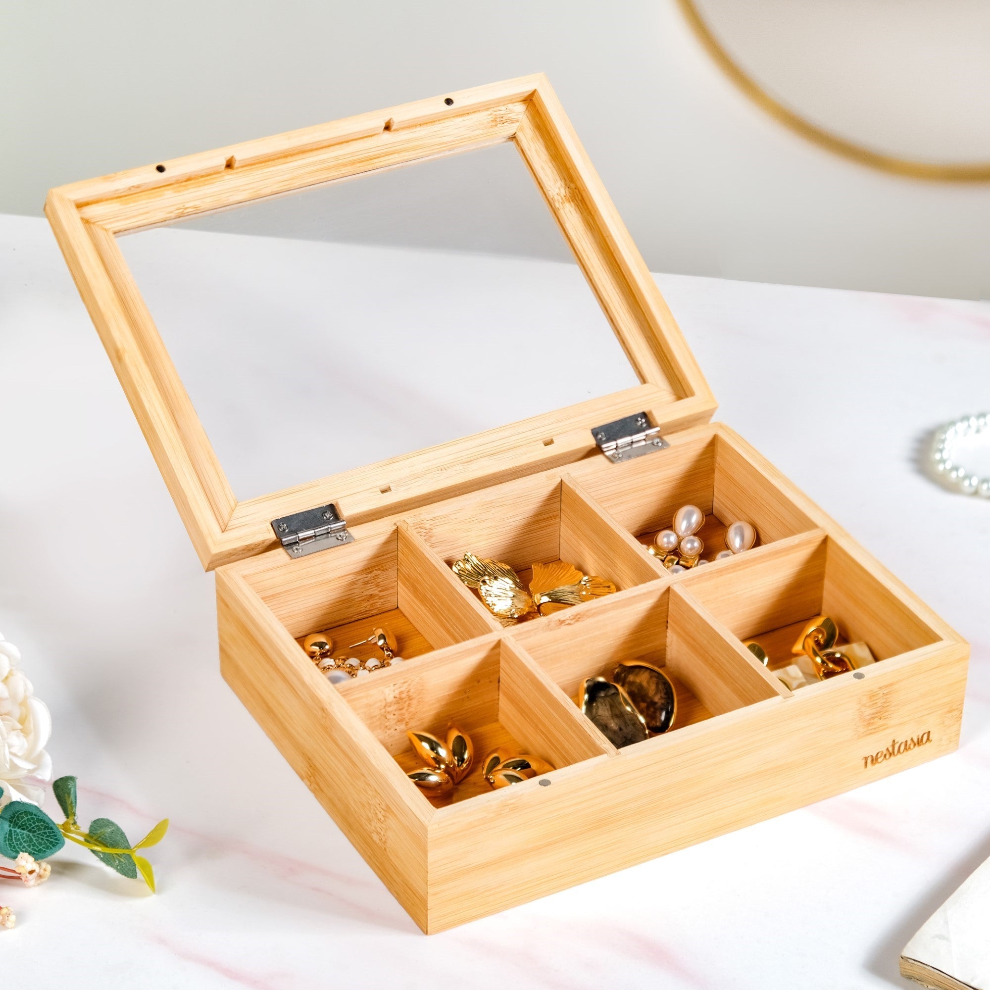 Multipurpose Wooden Storage Box With Compartments 21x16cm