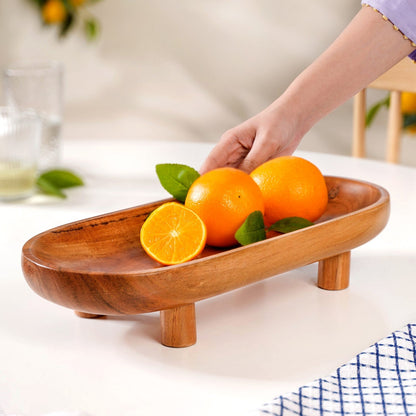 Natural Acacia Wood Oval Platter With Legs