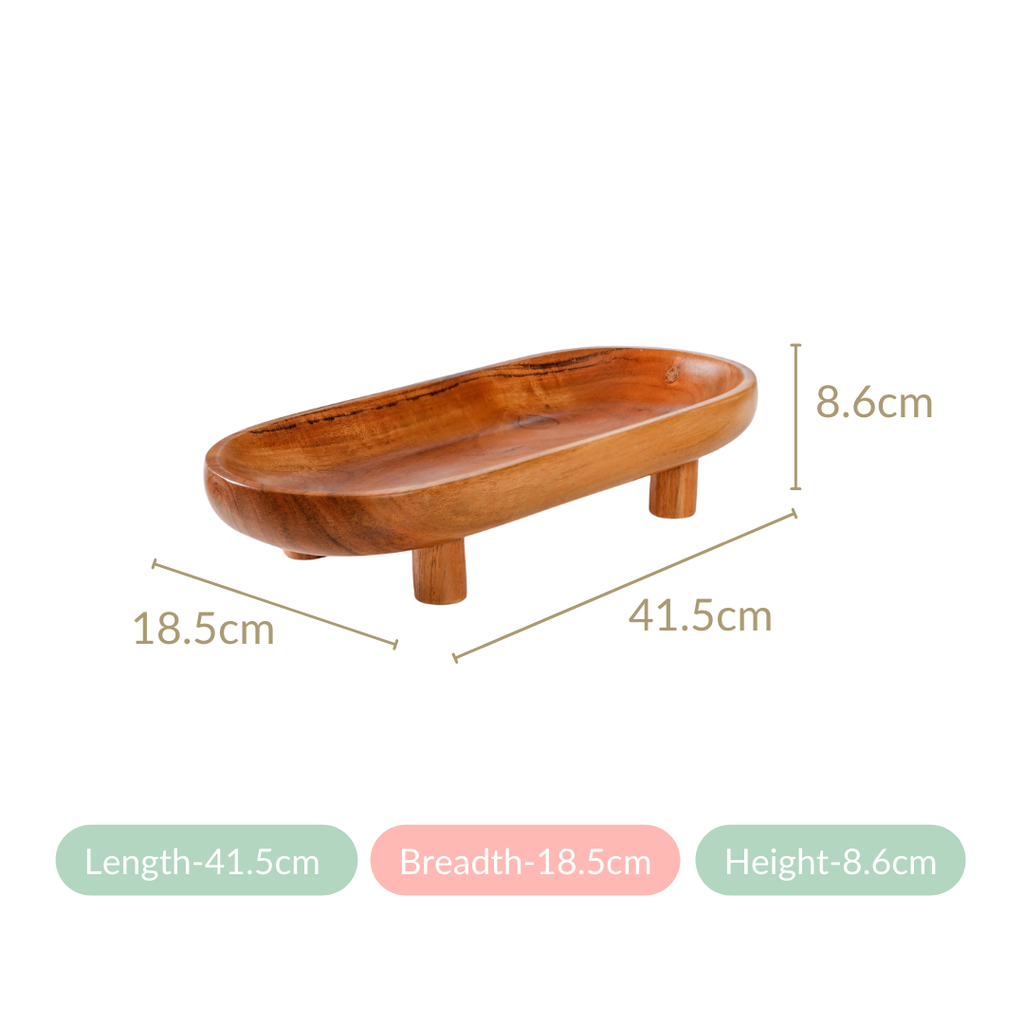 Natural Acacia Wood Oval Platter With Legs
