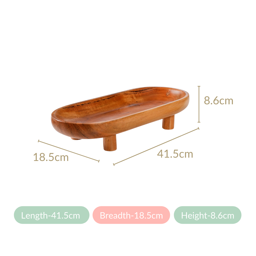 Natural Acacia Wood Oval Platter With Legs