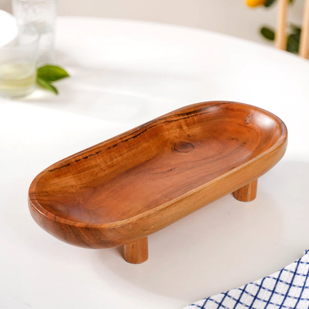 Natural Acacia Wood Oval Platter With Legs