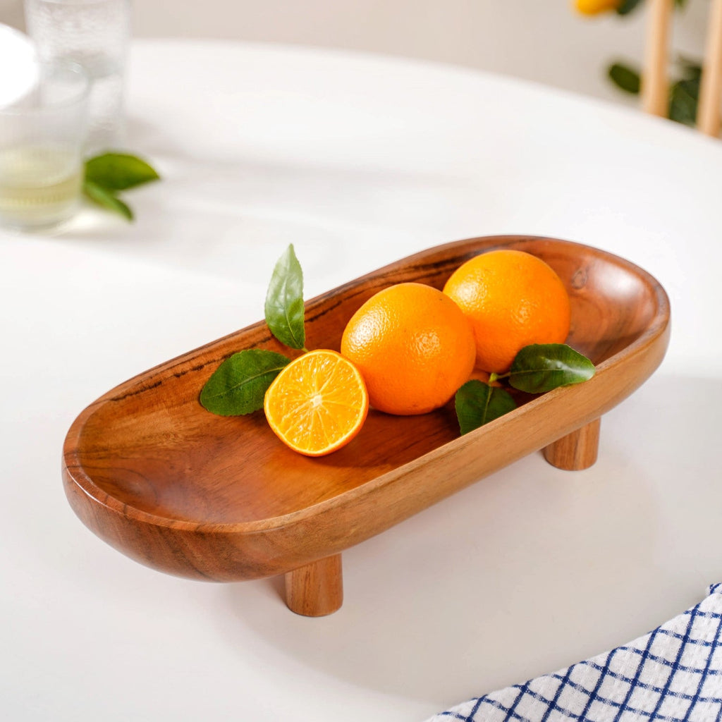 Natural Acacia Wood Oval Platter With Legs