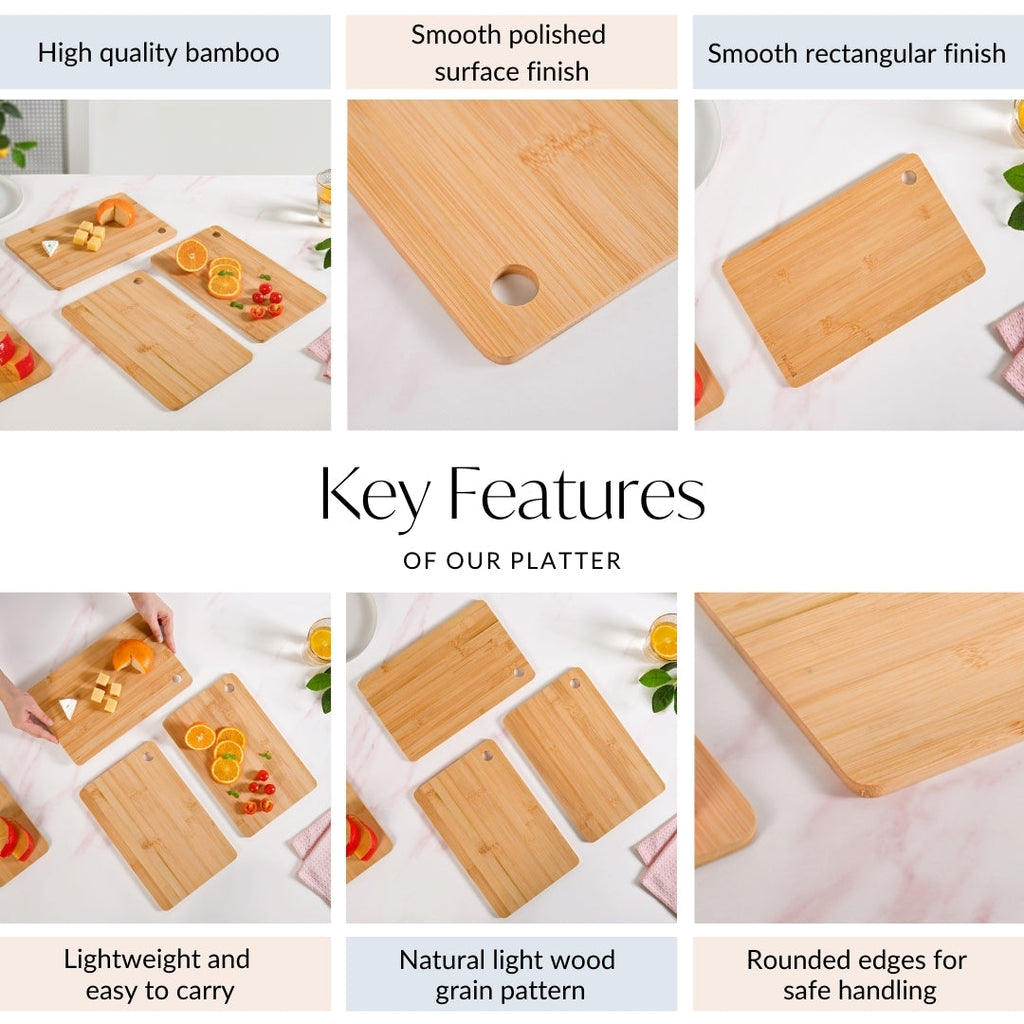 Natural Bamboo Serving Platter Chopping Board Set Of 3