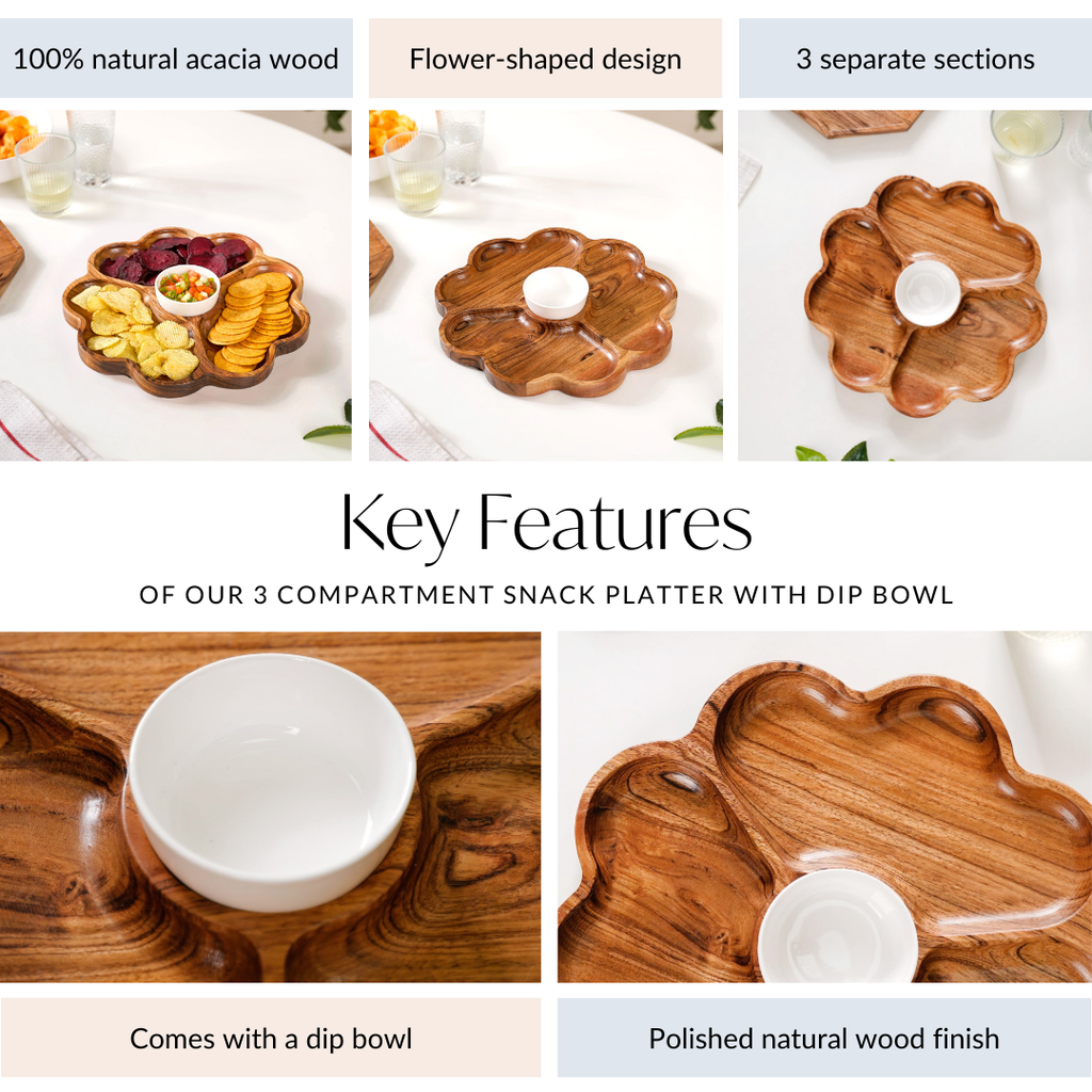Cosmos 3 Section Snack Platter With Dip Bowl