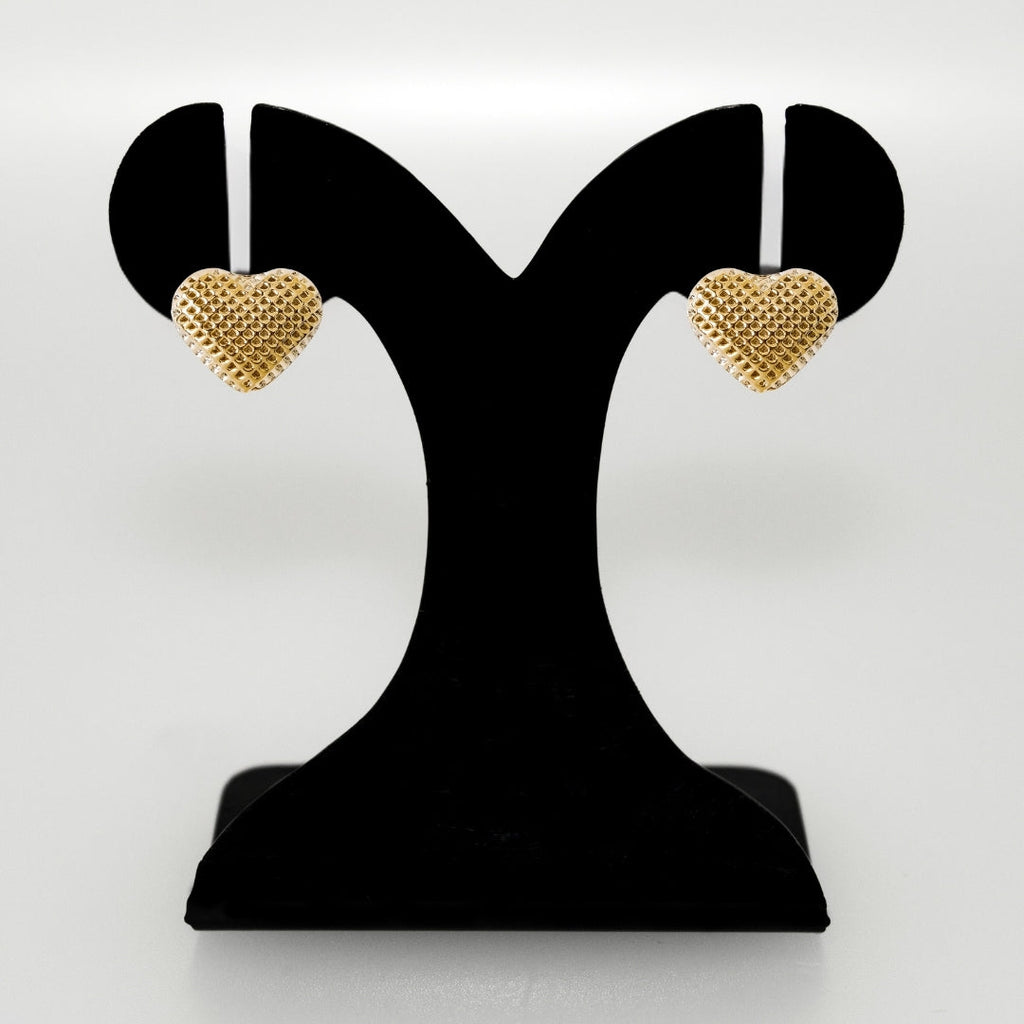 Net Textured Gold Heart Studs