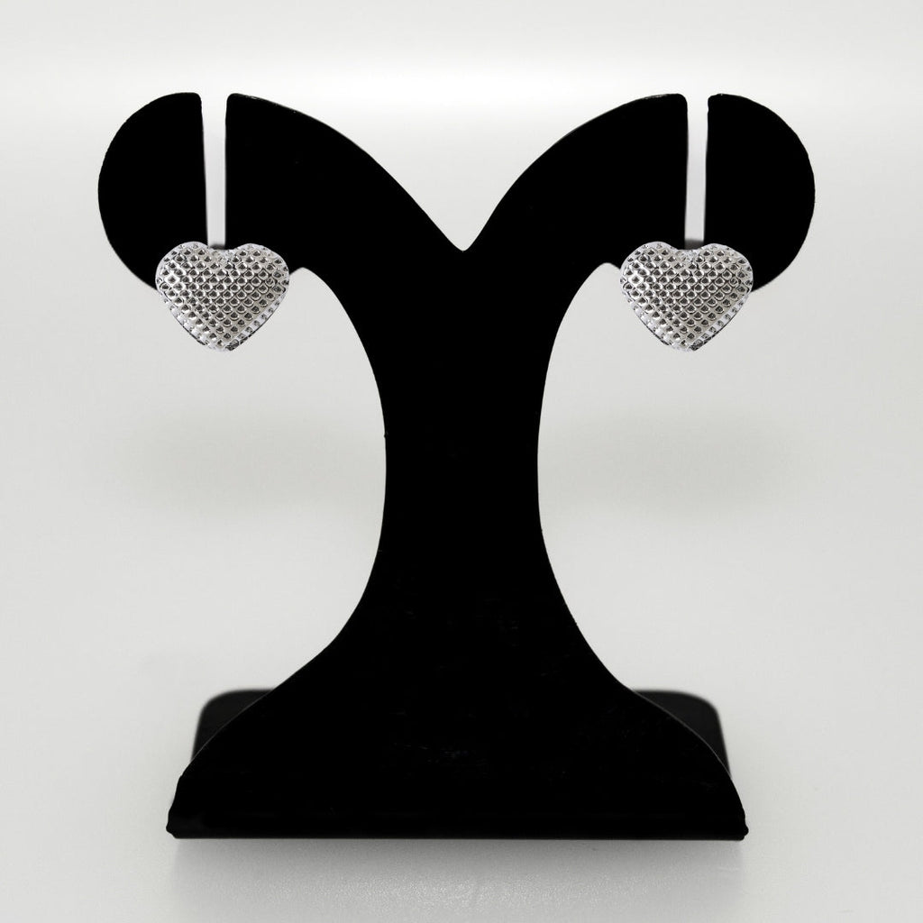 Net Textured Silver Heart Studs