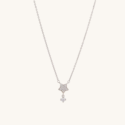 Star With Dangling Solitaire Necklace- 925 Silver