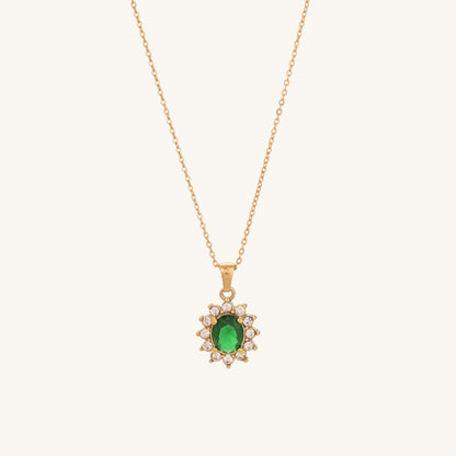 Green Sapphire and Diamond Halo Pendant