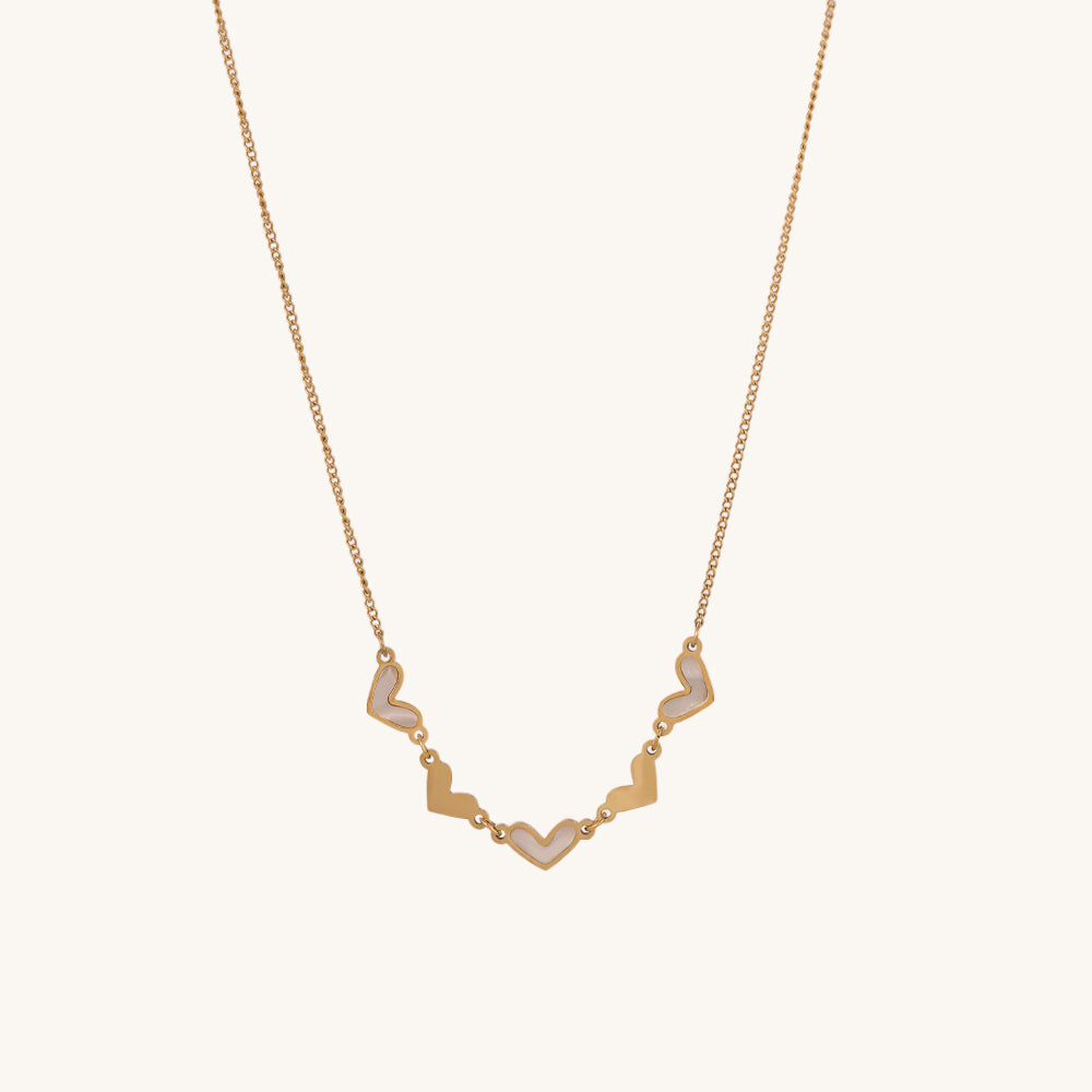 Heart White Pearl Enamel Necklace