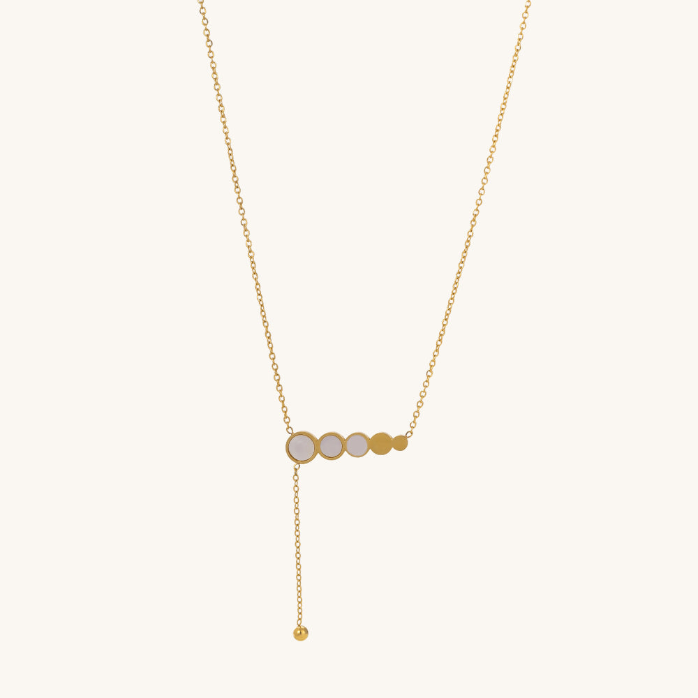 Circles White Pearl Enamel Dangling Necklace