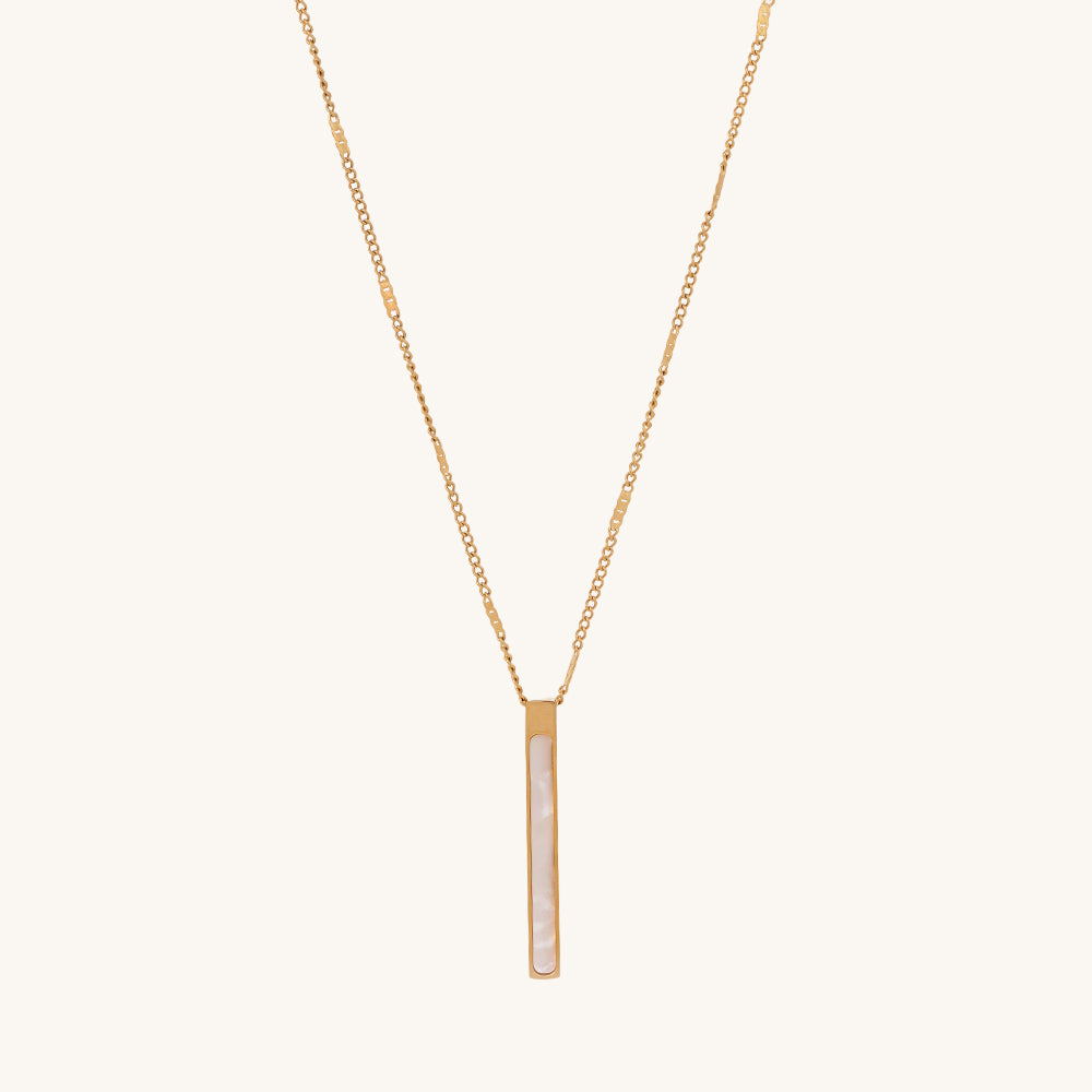 Cuboid Bar White Pearl Enamel Pendant