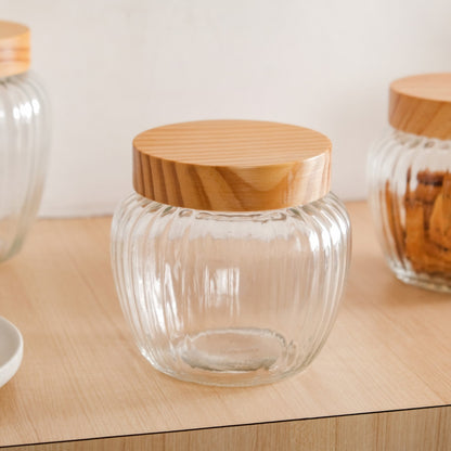 Set of 2 Glass Jars With Wooden Lid 1600ml