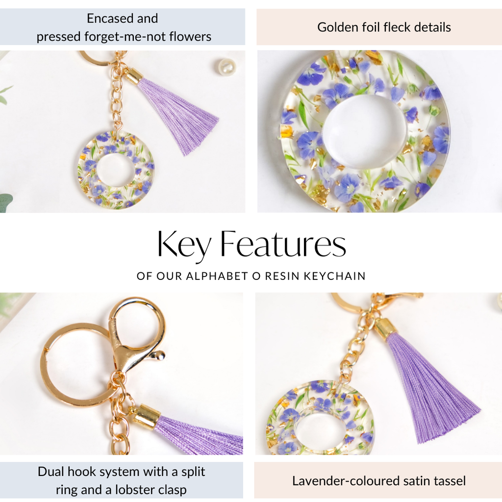 Ornate O Lavender Forget Me Not Keychain