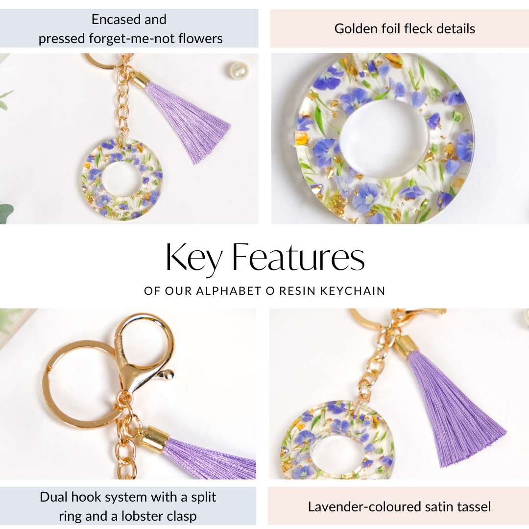 Ornate O Lavender Forget Me Not Keychain
