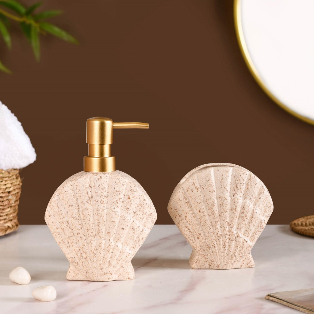 Beach Shell Ceramic Bath Set of 2 Cream Beige