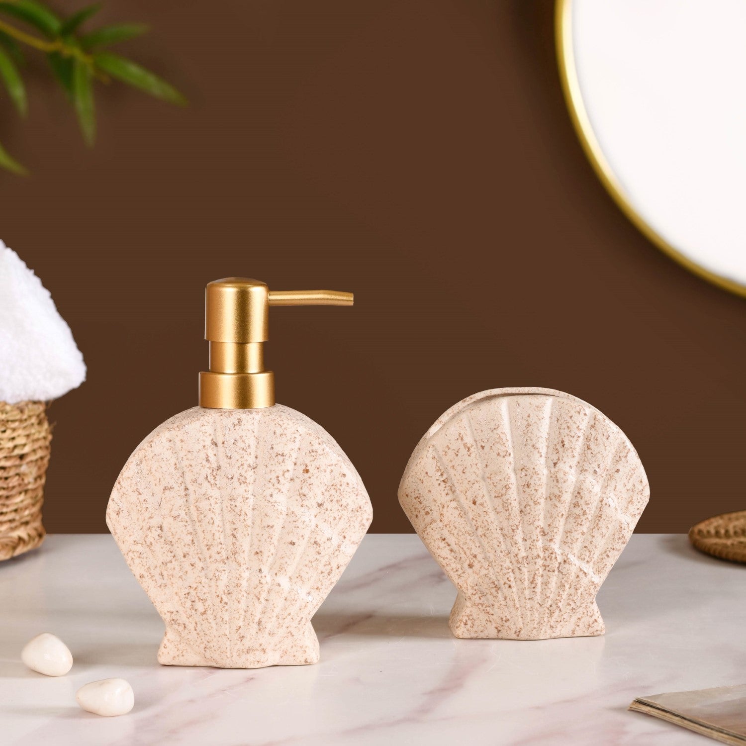 Beach Shell Ceramic Bath Set of 2 Cream Beige