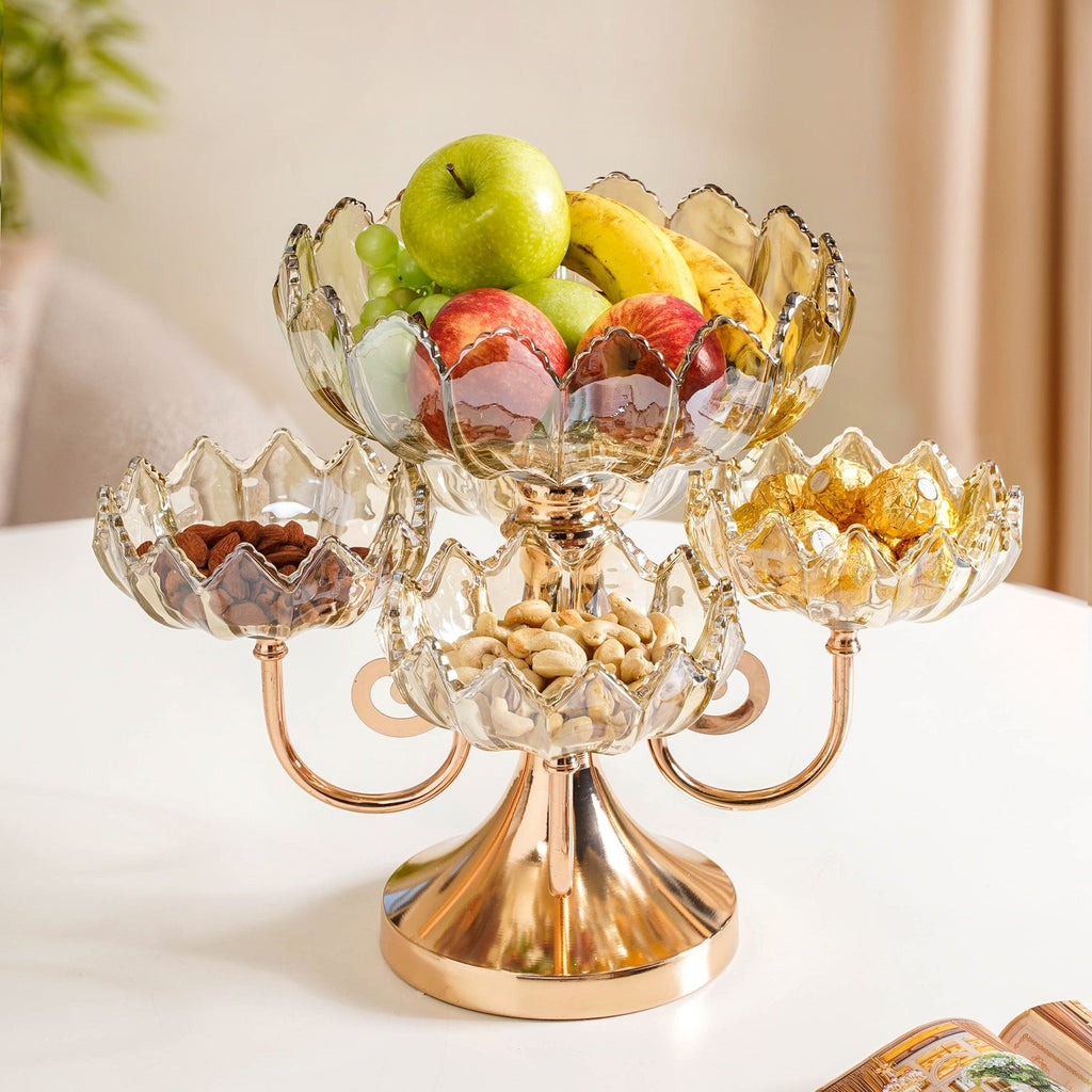 Chic Rotating Set of 5 Decorative Glass Bowls With Stand