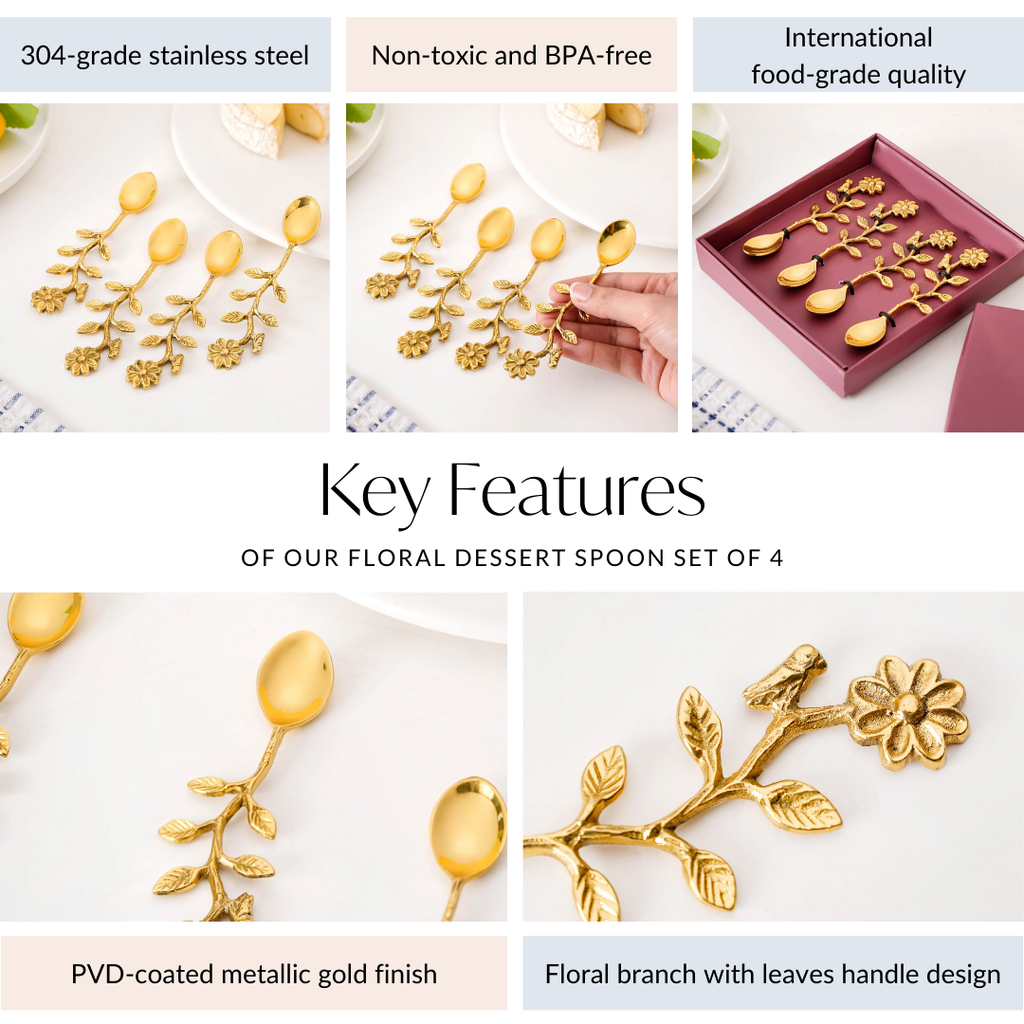 Opulent Gold Floral Dessert Spoon Set Of 4