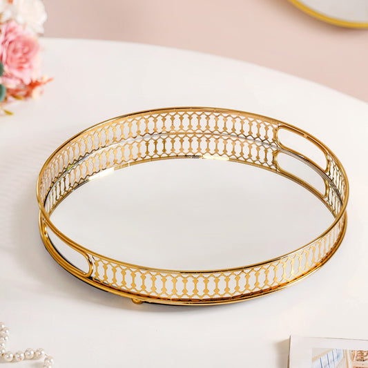 Gold Round Metal Mirror Tray For Decor