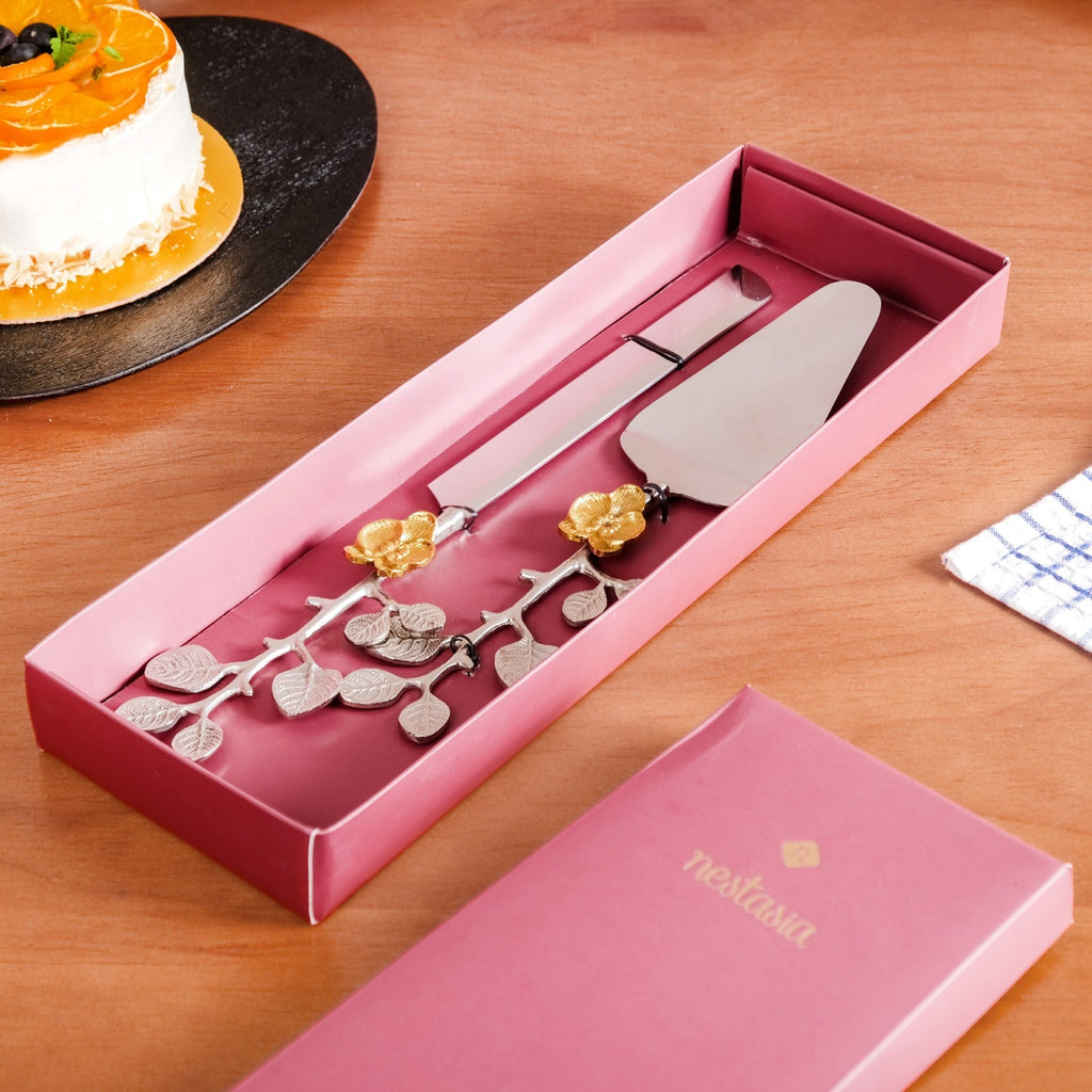 Orchid Garden Cake Knife And Server Set Of 2