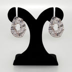 Oval Hollow Abstract Textured Silver Earrings