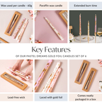 Pastel Gold Foil Candles Set Of 6 Multicolour