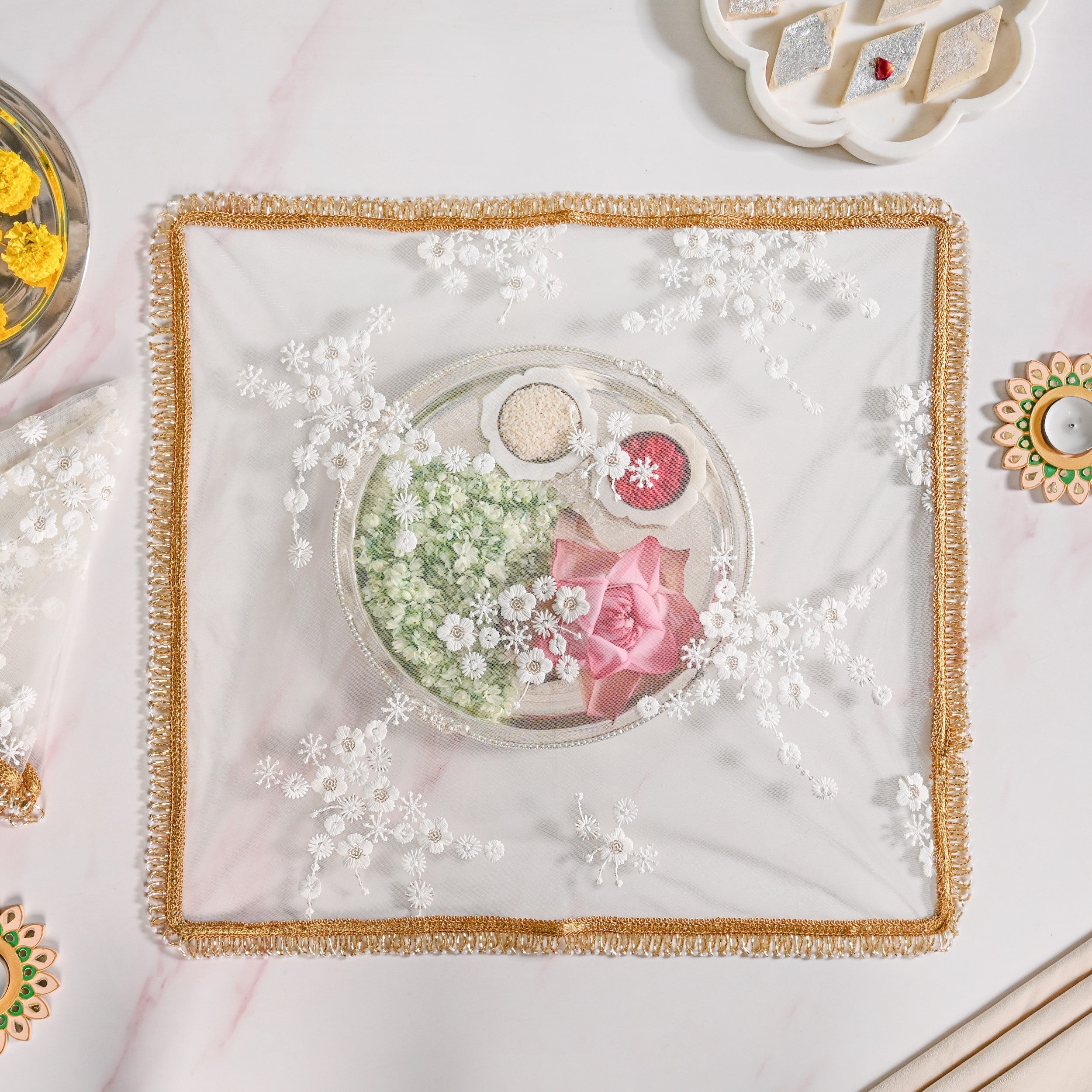 Pearl Detail Net Thali Covers Set Of 2