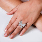 Pearled Butterfly Statement Ring Silver