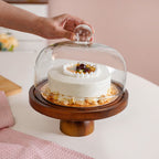 Pedestal Acacia Wood Cake Stand With Cloche 22cm