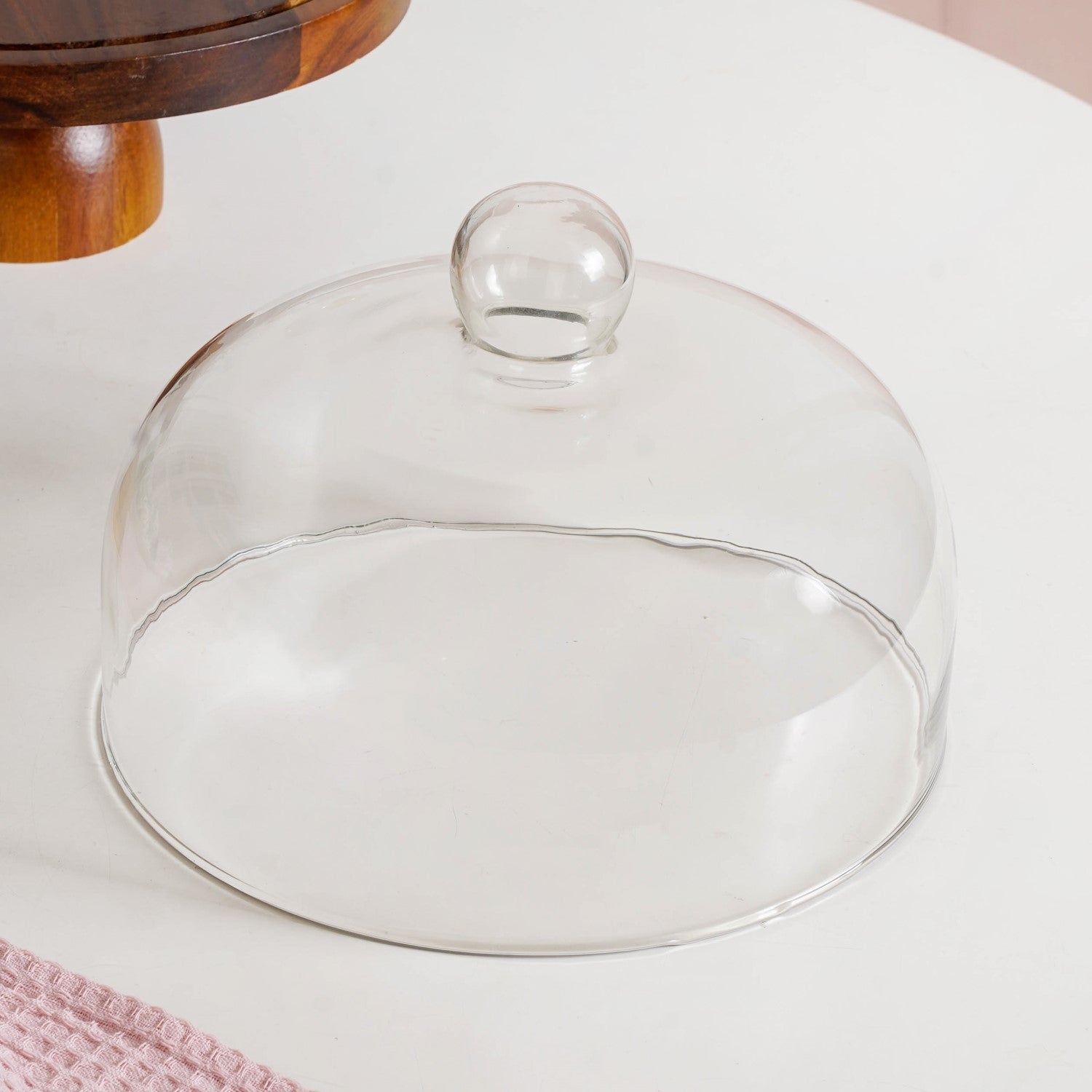 Pedestal Acacia Wood Cake Stand With Cloche 22cm