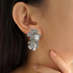 Peony Bloom Silver Drop Earrings