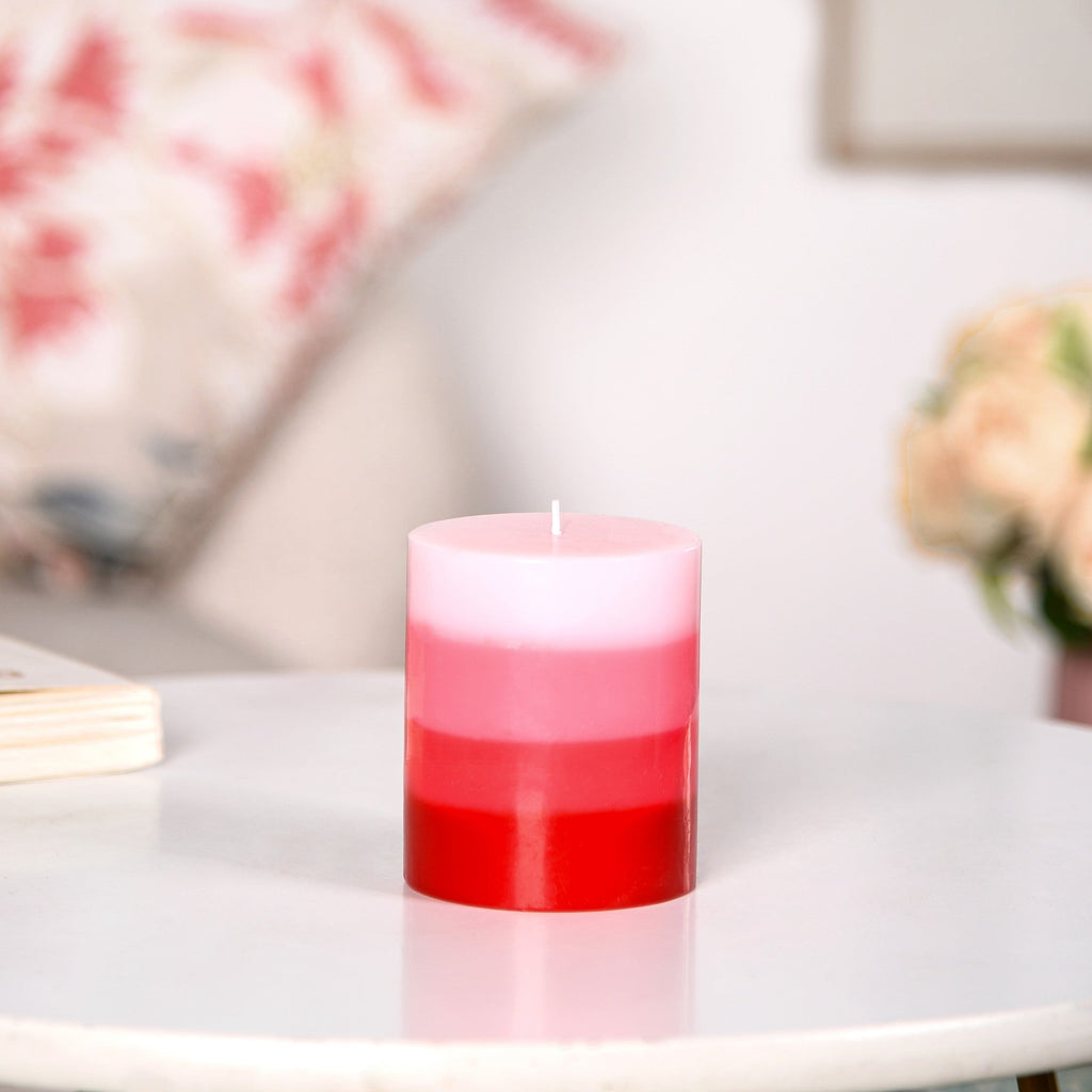 Layered Pillar Candle Red And Pink