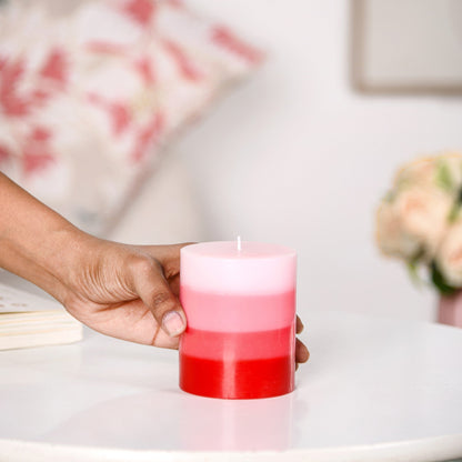 Layered Pillar Candle Red And Pink