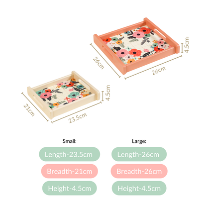 Flower Bouquet Nested Wooden Tray Set Of 2