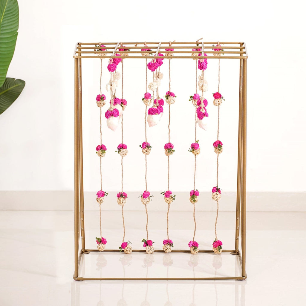 Box Frame Metal Backdrop With Floral Wall Hangings 38 Inch