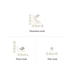 Planets And Stars Silver Studs Set Of 3