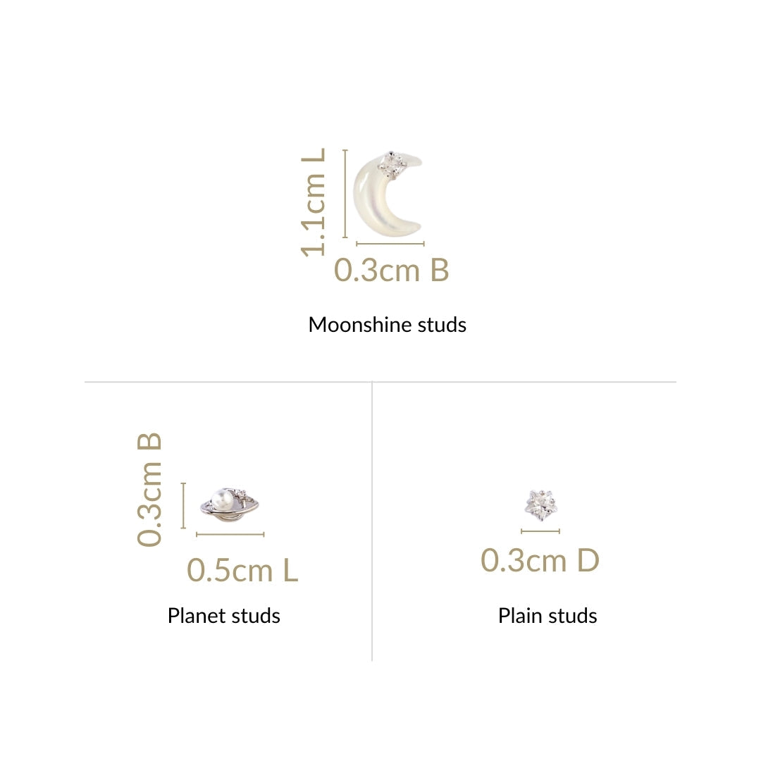 Planets And Stars Silver Studs Set Of 3