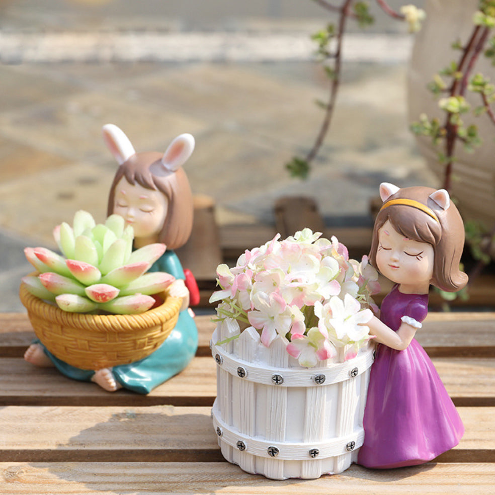 Girl With Basket Planter