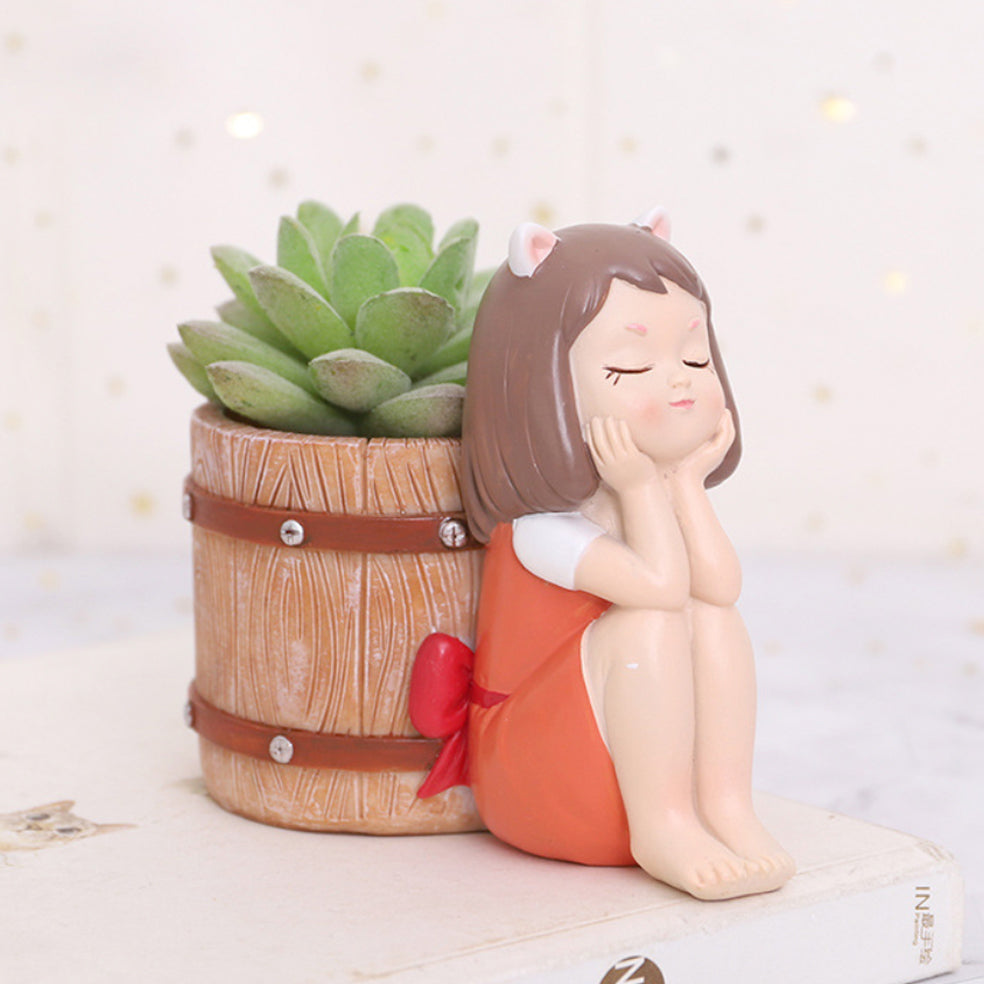 Girl With Basket Planter