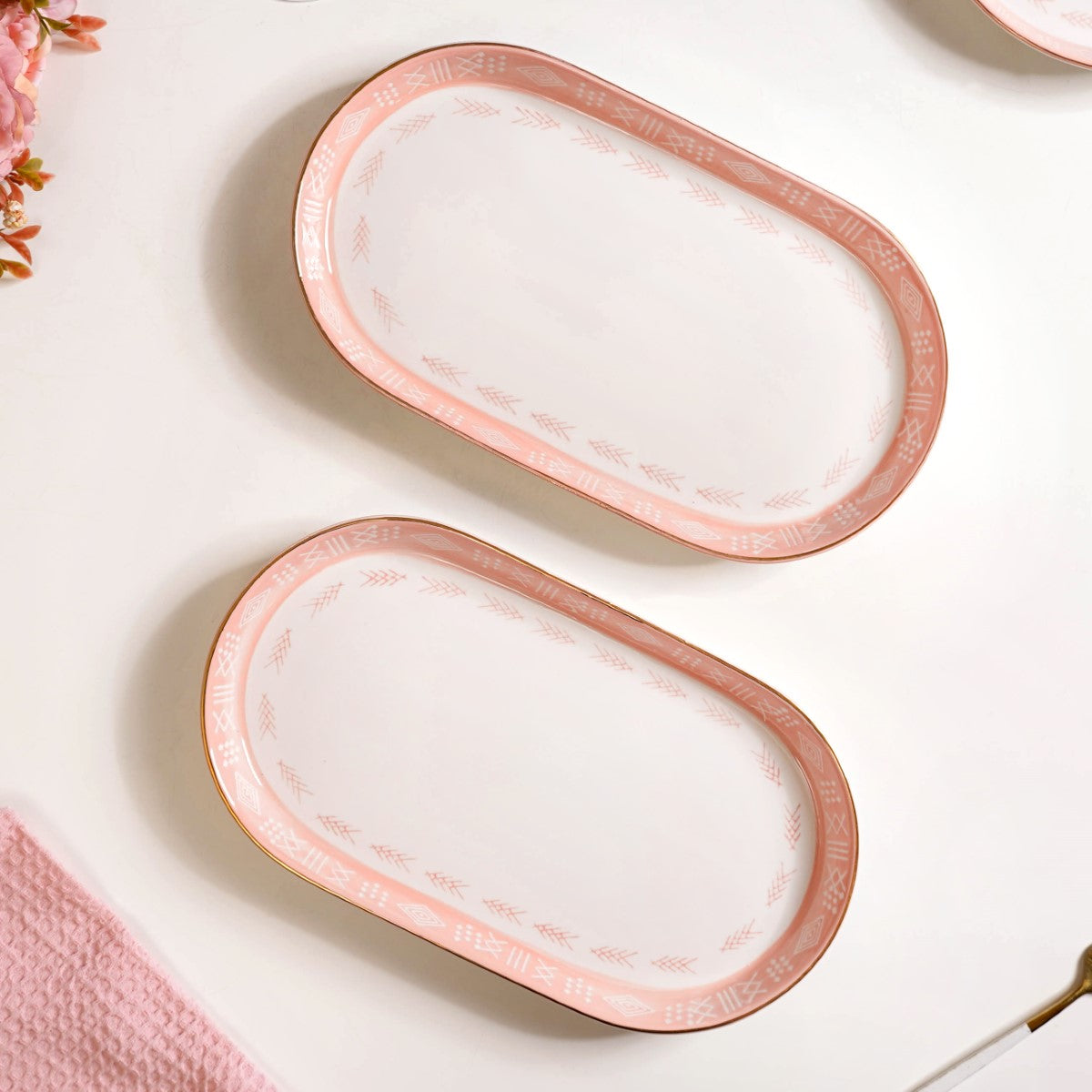 Set Of 2 Azo Pink Serving Platters 12 Inch