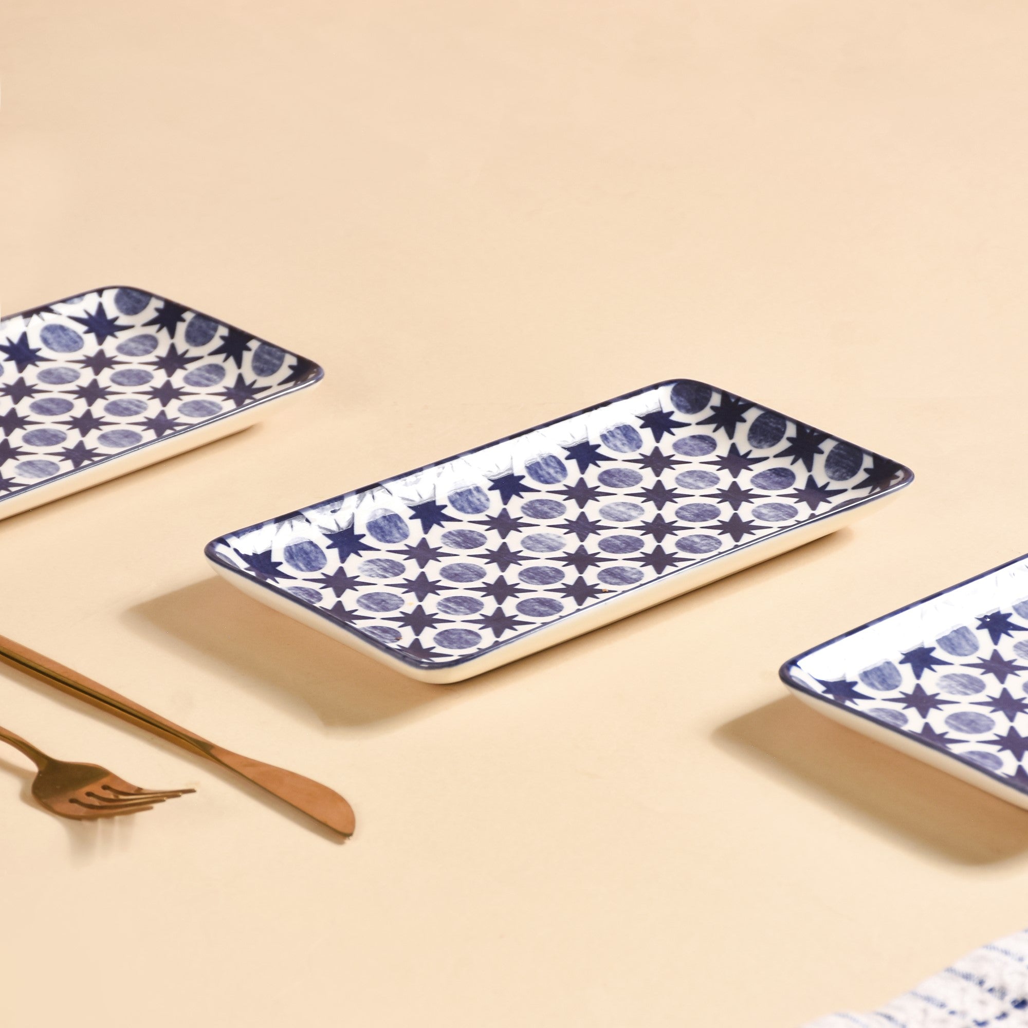 Abstract Design Ceramic Platters Set Of 4 8x4 Inch