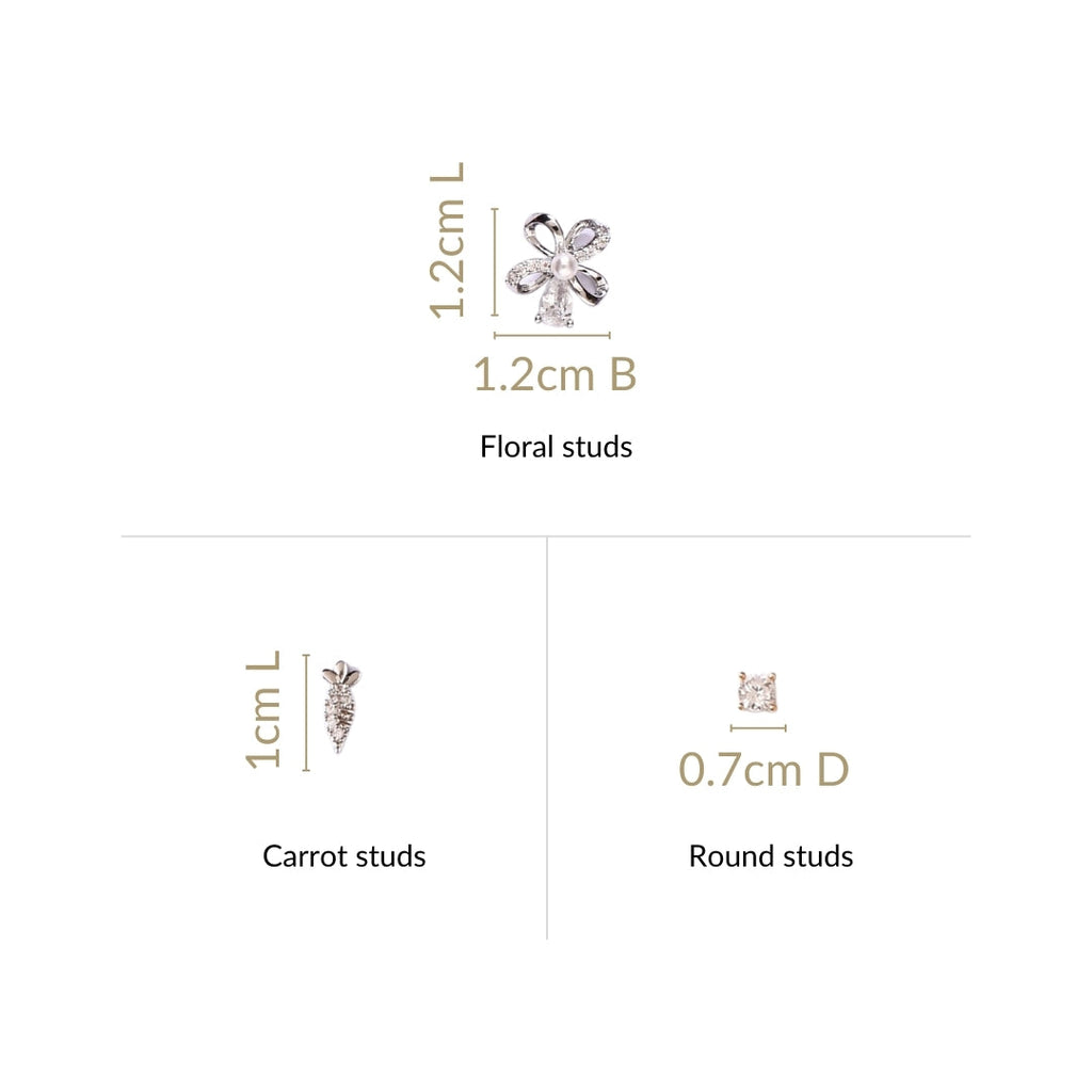 Playful Whimsy Silver Stud Earrings Set Of 3