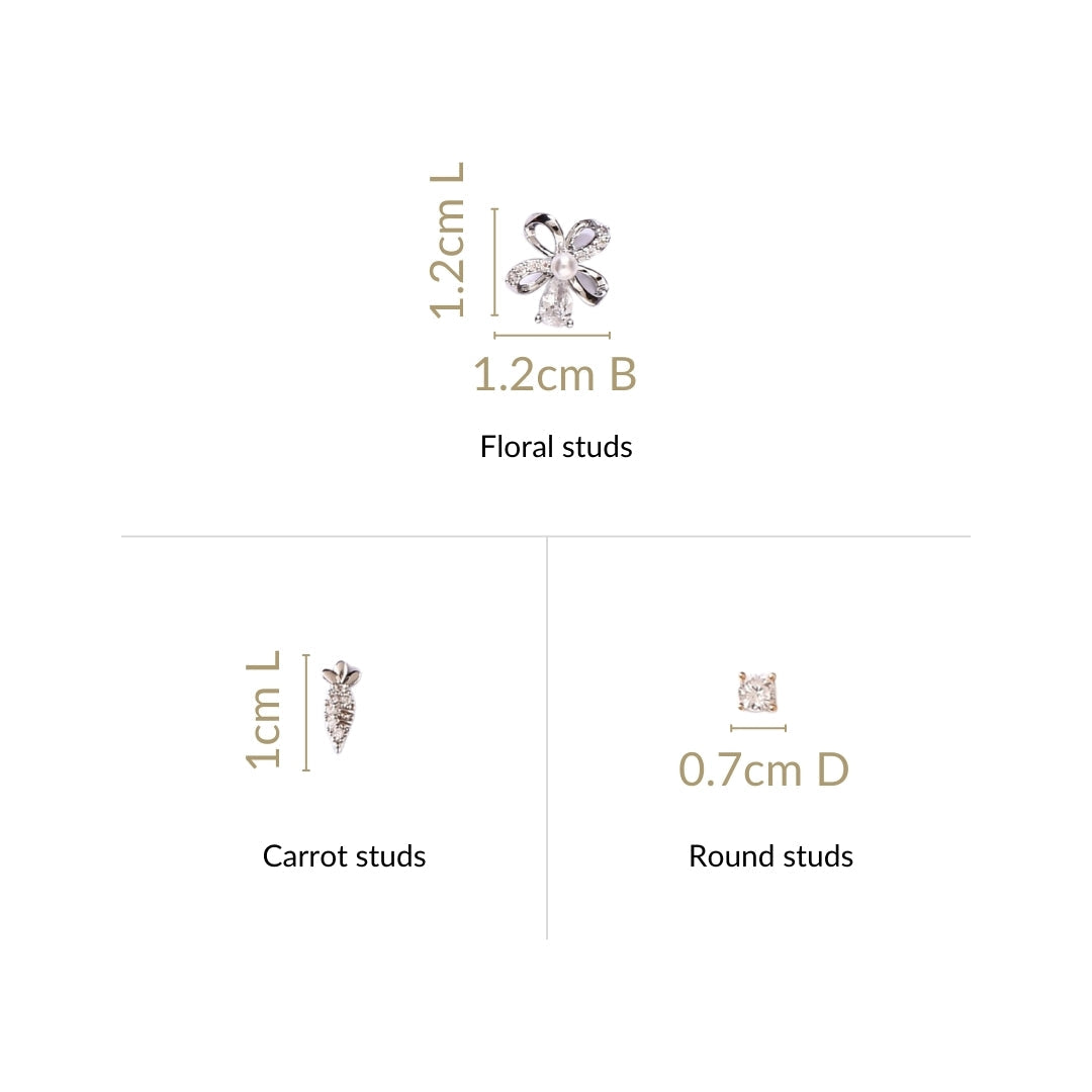 Playful Whimsy Silver Stud Earrings Set Of 3
