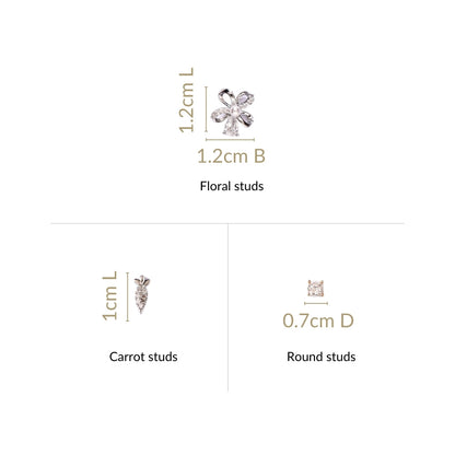 Playful Whimsy Silver Stud Earrings Set Of 3