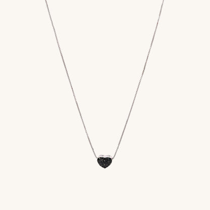Tiny Black Heart Necklace- 925 Silver
