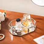 Crystal Mirror Base Vanity Tray Silver Small